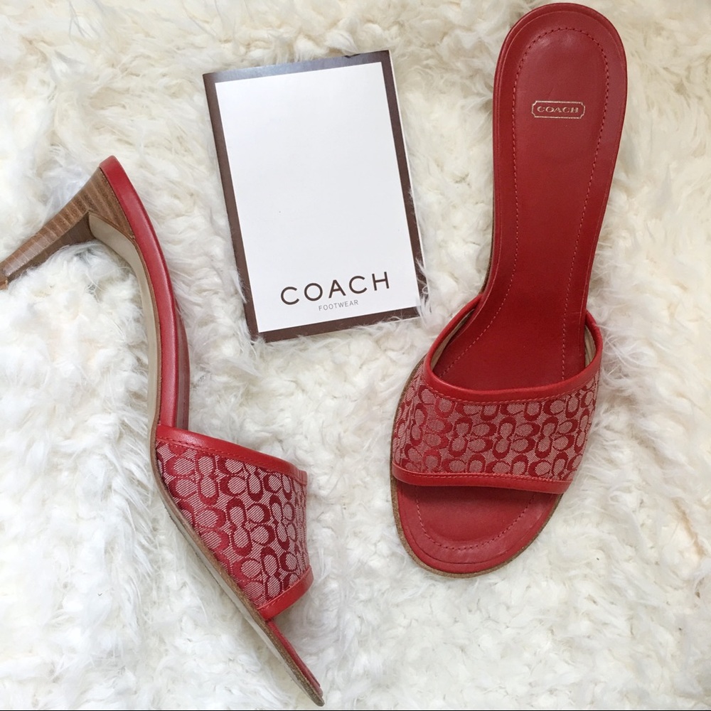 COACH Louise Mini Logo Kitten Heels in Cherry Red